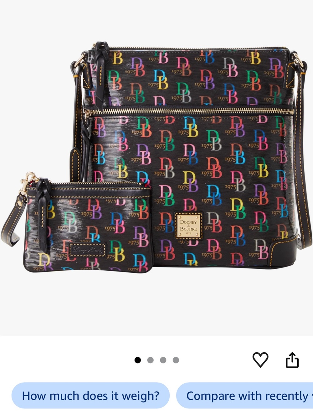 Dooney & Bourke 1975 Black Multicolor DB Logo Crossbody with Wristlet Bag Set